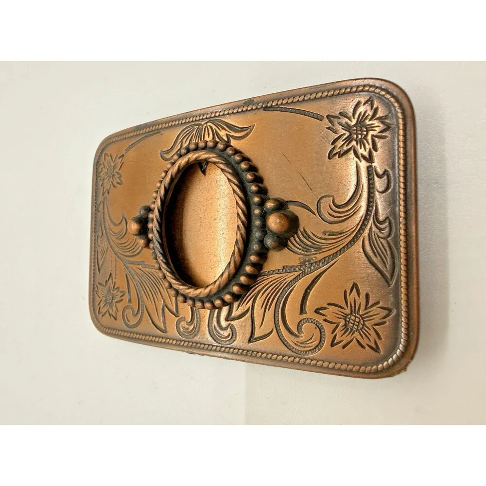 Vintage Western‎ Belt Buckle Engraved Copper Floral Floral Design Cowboy Style